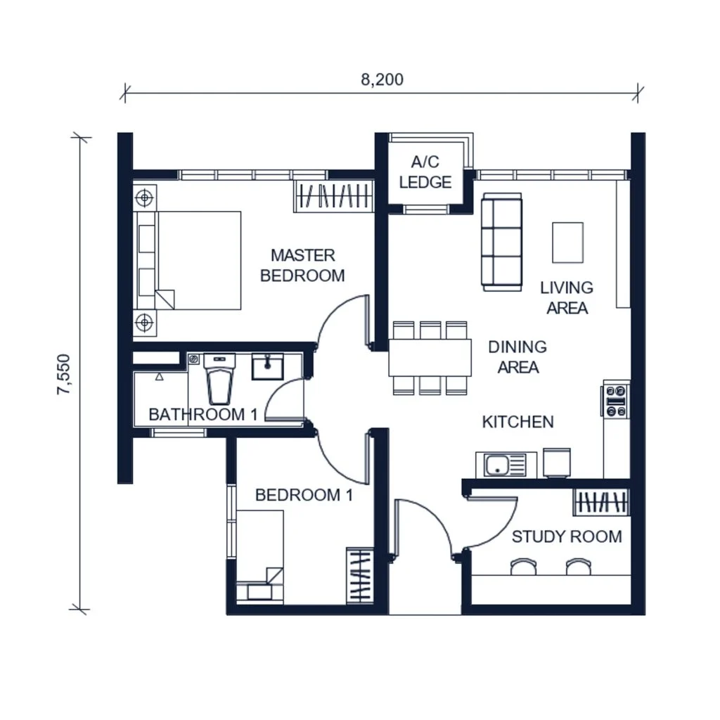 Astrum-Ampang-Service-Residence-jelatek-2bedrooms-type-a-570sqft-layout-1